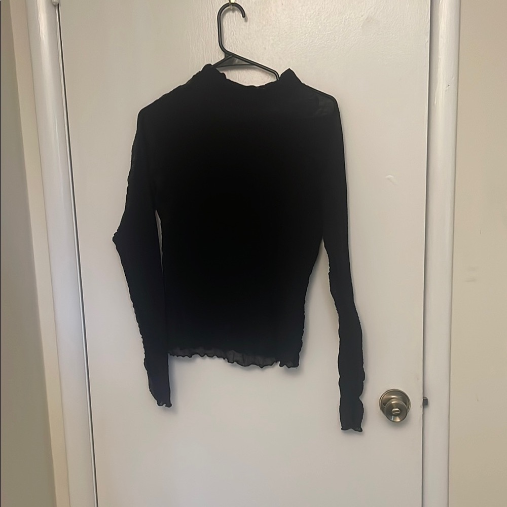 Disturbia Black Sheer Long Sleeve Lettuce Edge Top